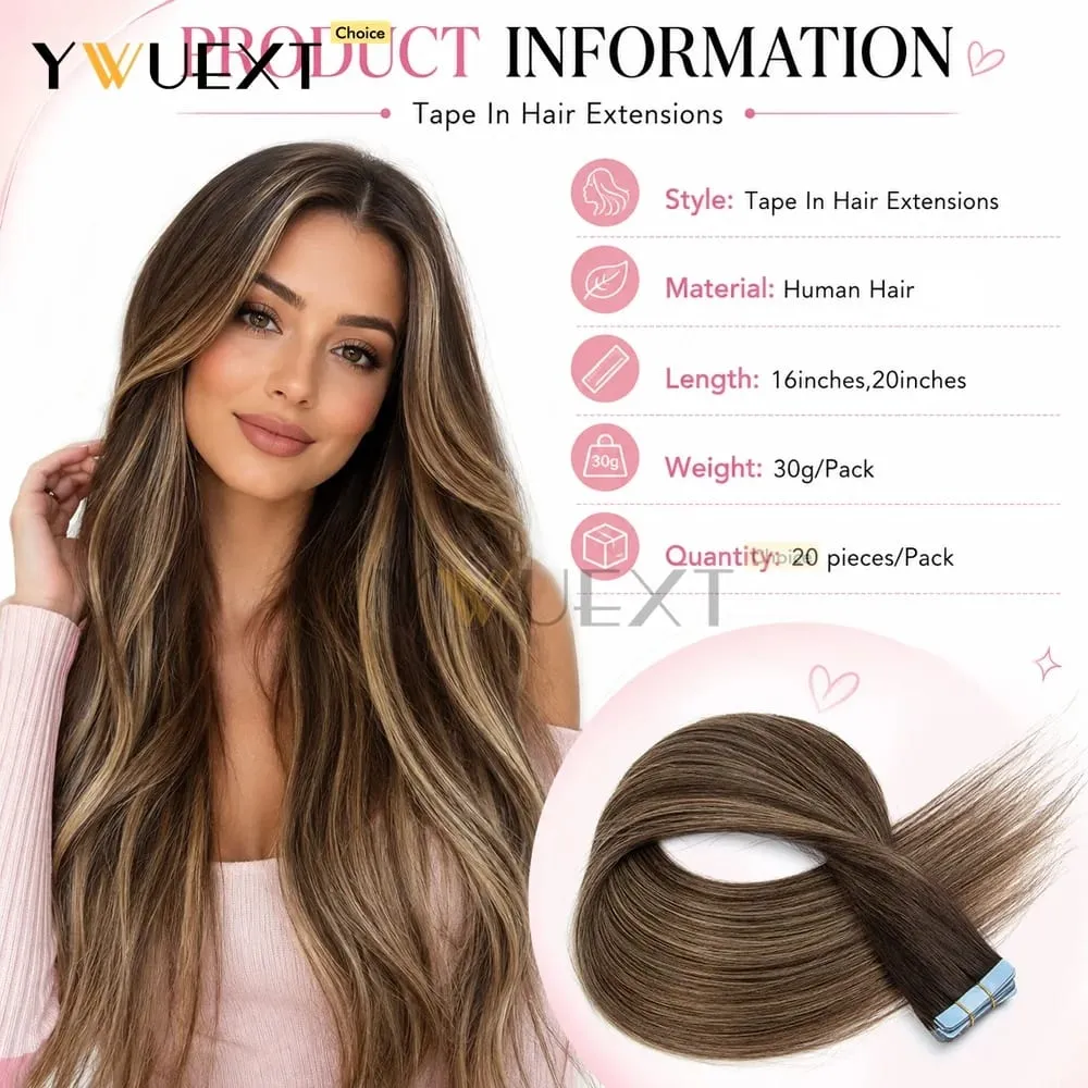 20pcs/Pack Gradient Colors Tape in Human Hair Extensions Add Volume And Length for Women 30g 16-20 inches Salon Quality YWUEXT — image 5