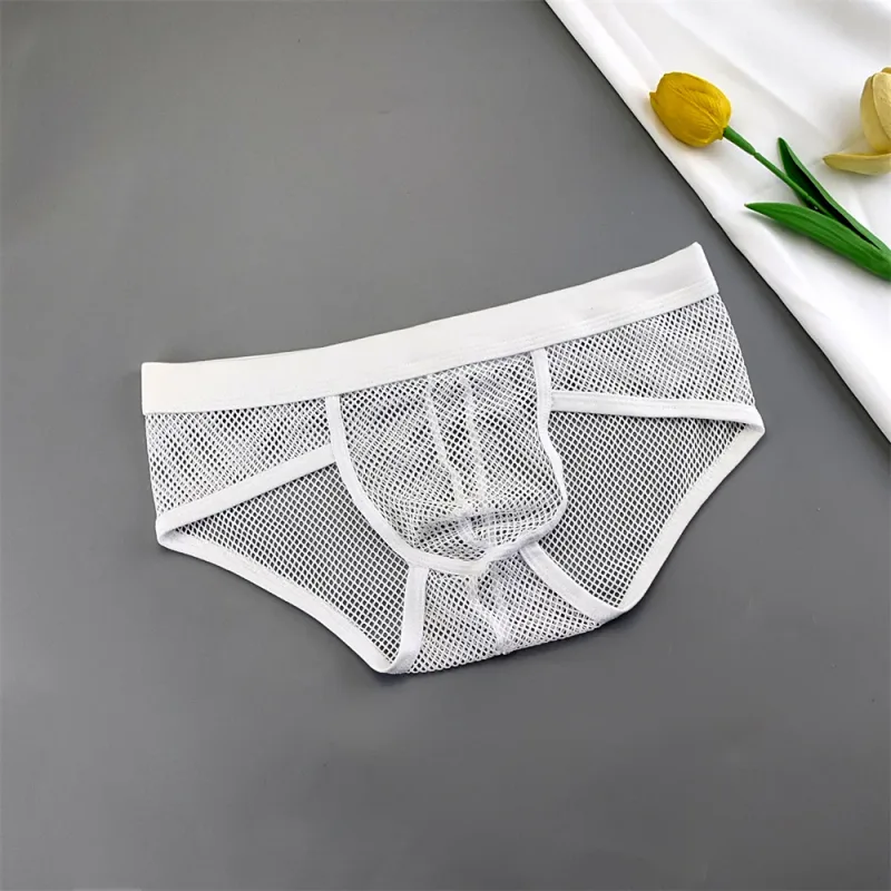 Hollow Out Fishnet Men's U Convex Briefs Breathable Mesh Low Waist Fully Transparent Underwear Perspective Lingerie — image 4