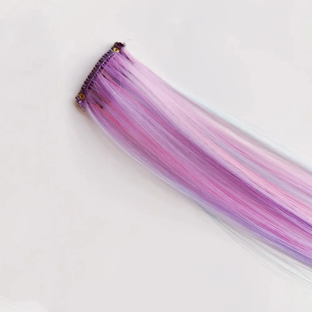 Clip in One Piece Hair Extension 6pcs/pack Unicorn Color Rainbow Pink Blue Purple Mixed Color Clip in Synthetic Hair Accessories — image 5