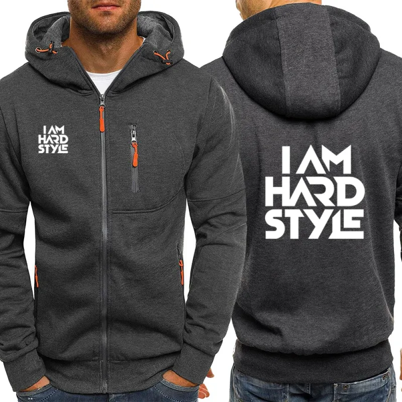 2024 Spring Autumn Men's I Am Hardstyle Logo Printed Cardigan Zipper High Street Long Sleeve Casual Sports Cotton Hooded Hoodies