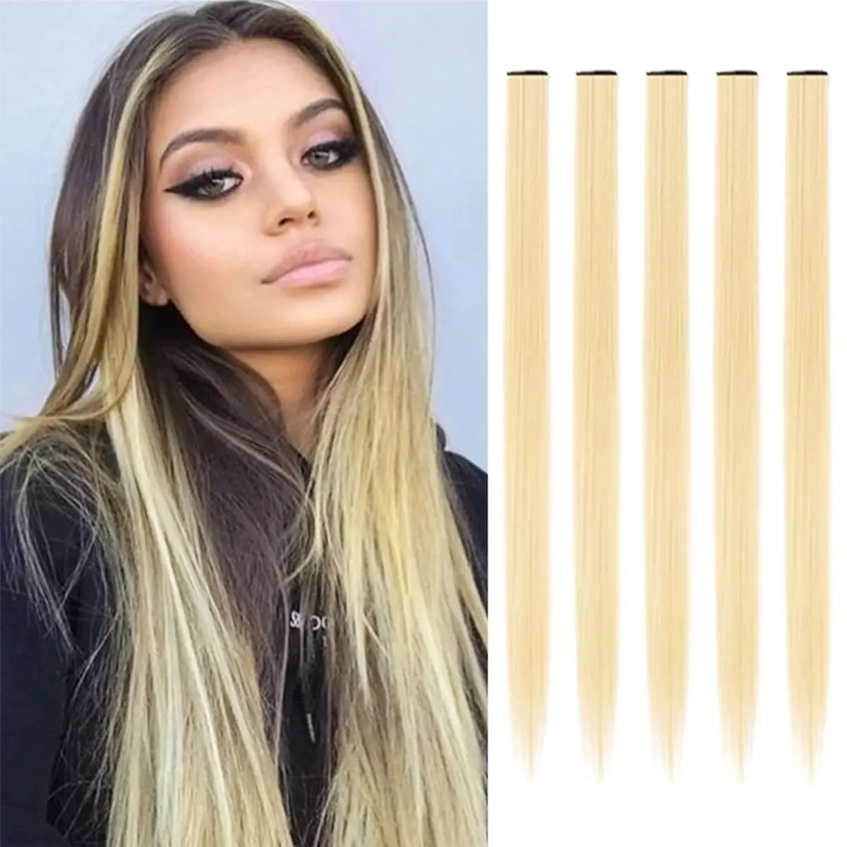 5PCS Colored Clip in Synthetic Hair Extensions Party Highlights Colorful Hair Extensions Rainbow Fake Hair Clips Hairpieces