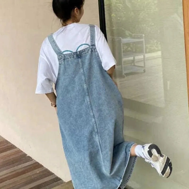 Spring Summer Denim Overall Dress Women Sleeveless Jeans Dresses Fashion Female Solid Slip Casual Loose Spaghetti Strap Dresses — image 7