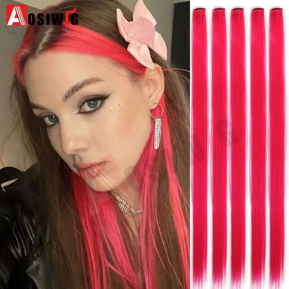 5PC Synthetic Feather Hair Extensions With Clips Heat Resistant Straight Hair Extensions Color Colored Black Hair Clip Womens 8G — image 24
