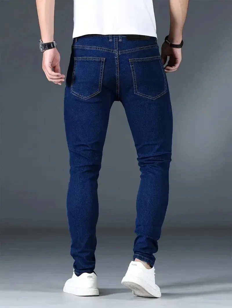 Men's New Slim Fit Stretch Cotton Jeans Ripped Casual Black Blue Denim Pencil Pants for Everyday Social Wear — image 4