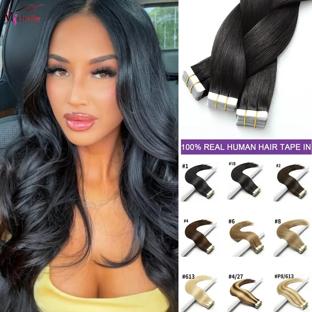 Tape In Hair Extensions Human Hair Straight Natural Black Seamless Weft Skin Extensions 20Pcs 50g/Pack Invisible Tape ins Hair — image 2