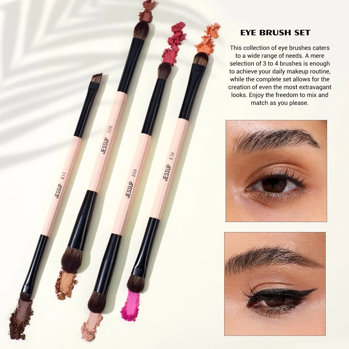 Jessup Makeup Brushes Set 3/5/7pcs Double Sided Makeup Brush Foundation Eyeshadow Powder Blending Cruelty-Free Peach Dust T600