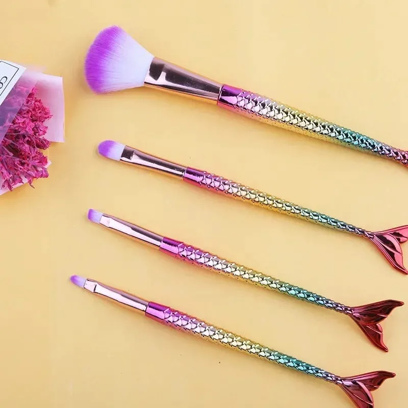 4pcs Professional Mermaid Makeup Brushes Set Eye Shadow Eyeliner High Quality Beauty Makeup Brush Tools Eyebrow Beauty Tools Kit — image 9