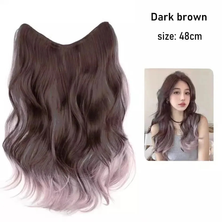 Synthetic 5 Clip 50cm Colored Hair Extensions Water Wave Wig Pink Wig Gray Wig Clip on Hair Extensions Christmas