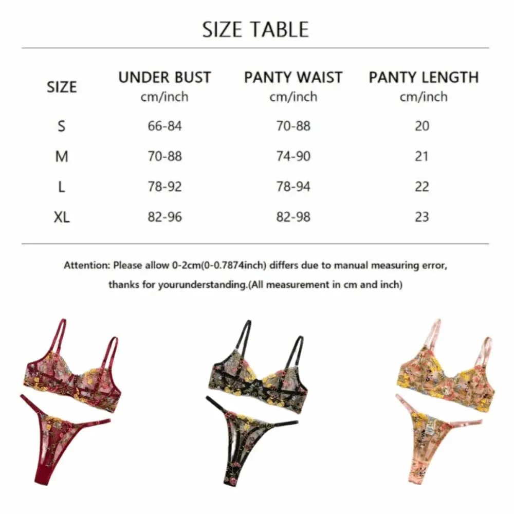 2-Piece Floral Lingerie Set Sheer Versatile Underwear Intimates Embroidery Underwire Push-up Bra Panty Set For Lady Girl — image 4