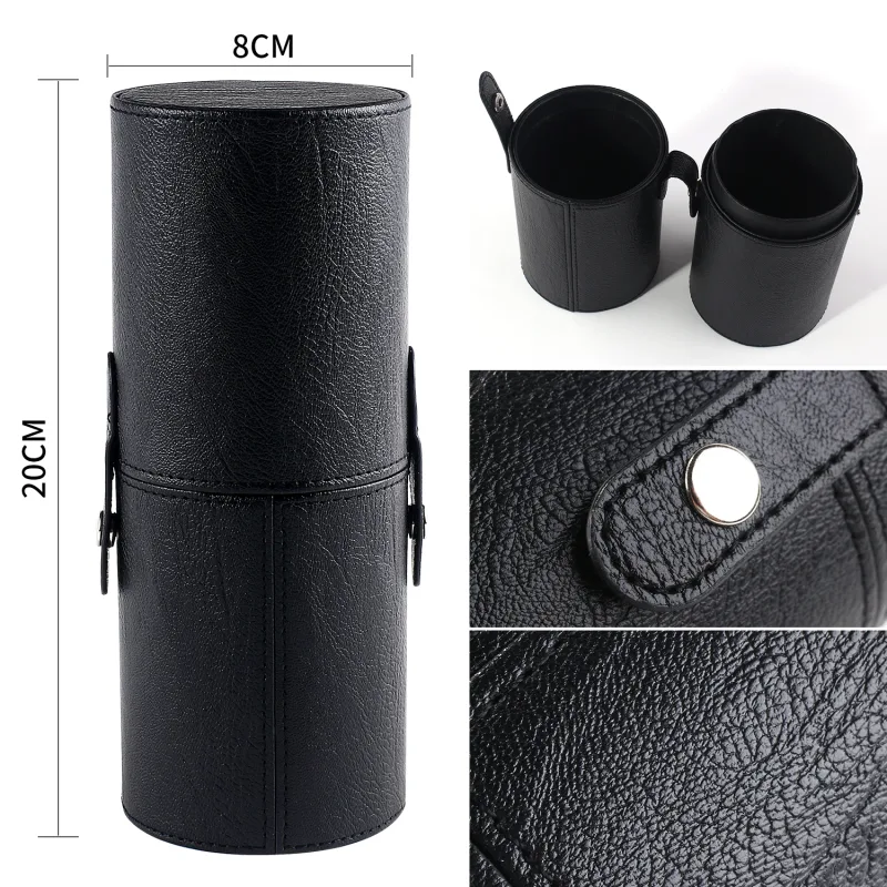 Makeup Brush Cylinder Brushes Storage Holder Organizer Travel Case for Cosmetic Tools PU Leather Big 1pcs — image 4