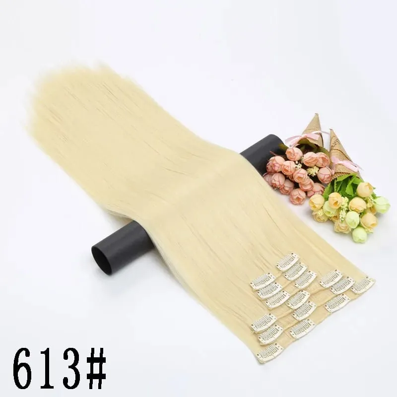 Synthetic 16 Clips In Hair Extension Long Straight Hair Fake False Hairpiece Clip In Hair Extension — image 25