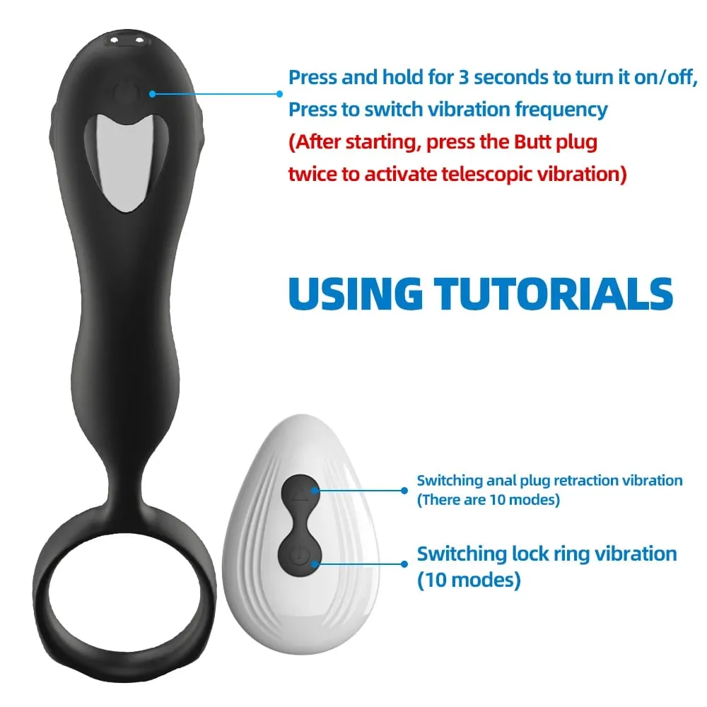 Thrusting Anal Vibrator with Cock Ring Prostate Massager Anal Plug Vibrator Remote Control Butt Plug Sex Toy for Men and Couple