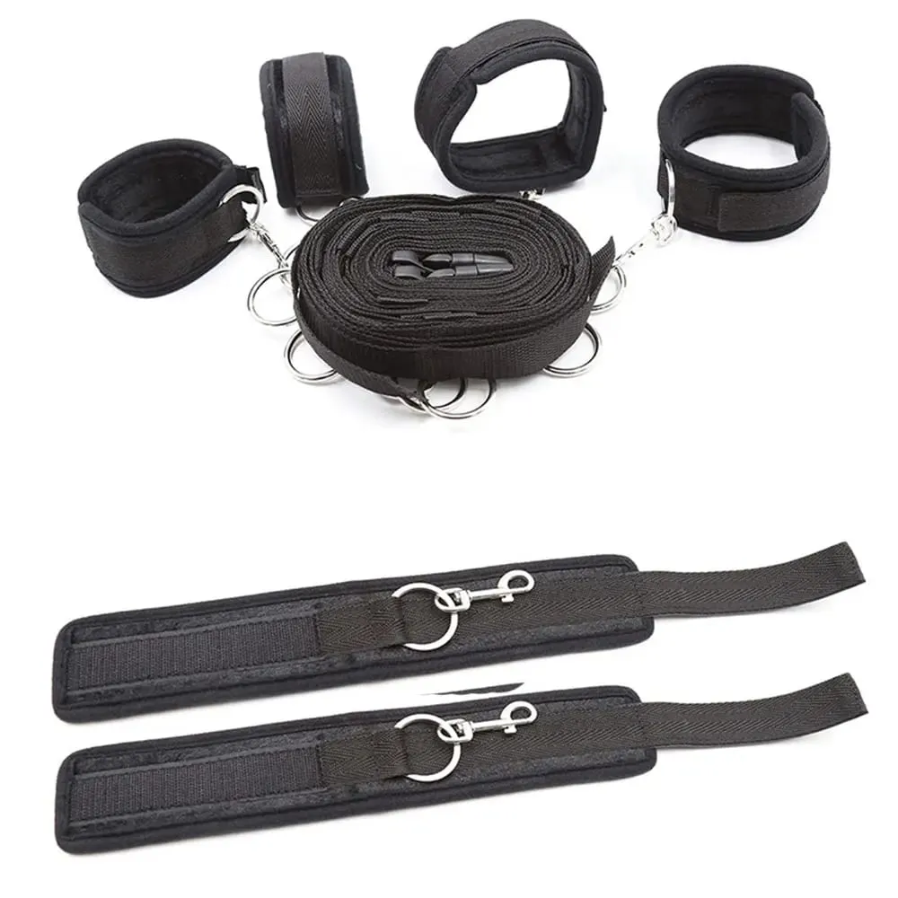 Restraint Set BDSM Bondage Handcuffs & Ankle Cuffs Slave On The Bed Open Leg Flirt Sex Toys For Women Couples Erotic No Vibrator — image 2