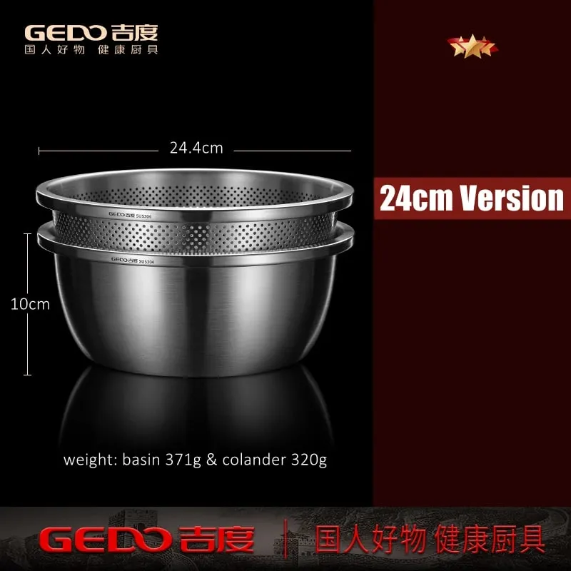 LFGB Certification 304 Stainless Steel Kitchen Washer Integrated Molding Ultra Thick Fruit Washer with 2mm Fine Pores Colander — image 9