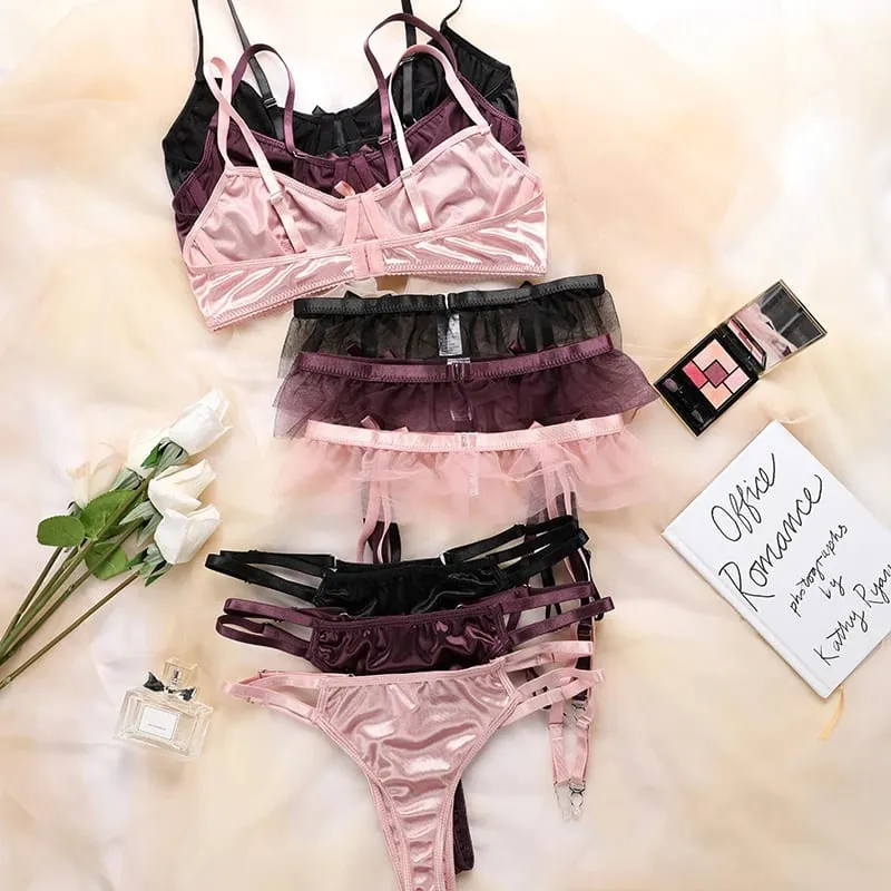 French sexy three piece lingerie set for girls exquisite bow breathable oversized comfortable pants and bra for women — image 2