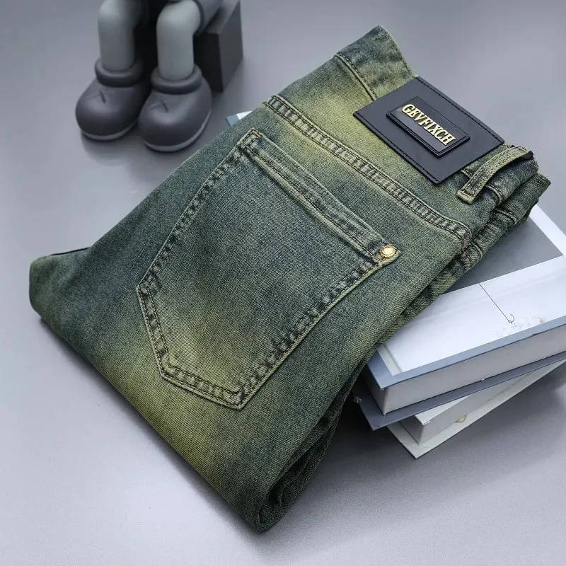 Newly Fashion Designer Men Jeans Retro Green Blue Slim Fit Ripped Jeans Men Trousers Vintage Casual Cotton Denim Pants Hombre — image 2