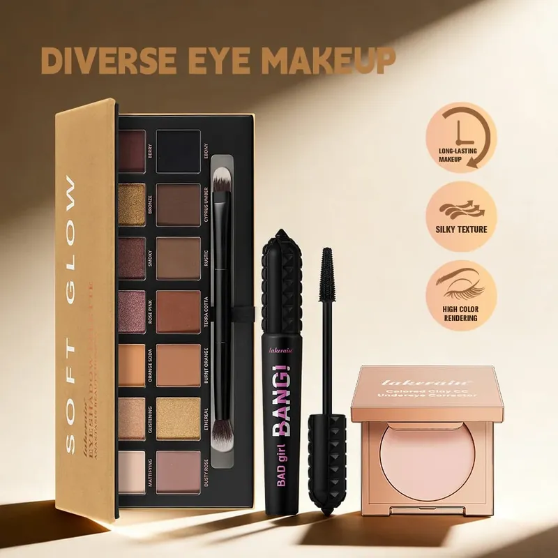 3 قطعة/المجموعة CC التغطية الكاملة Undereye اللون مصحح توهج عينيه لوحات تكثيف الماسكارا دائم الجمال عيون ماكياج كيت — image 4