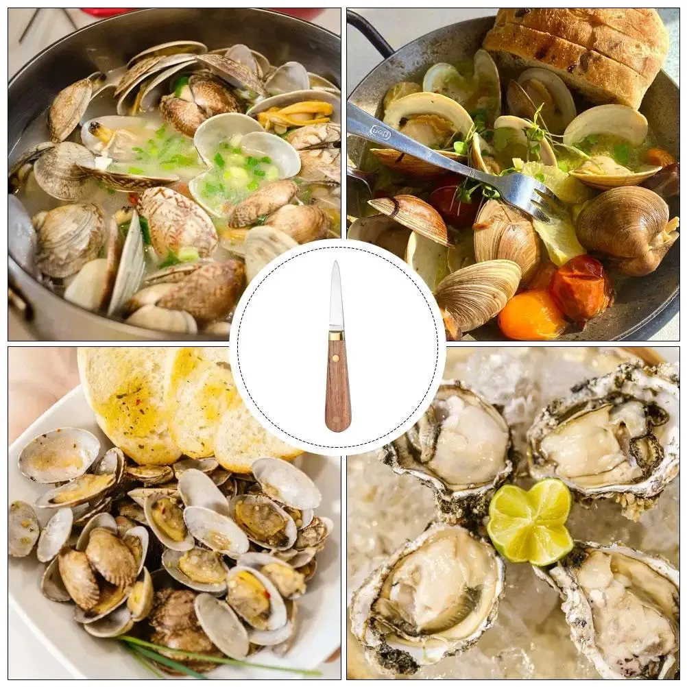 Oyster Knife Shuck Seafood Shucking Preparation Utensils Shucker Tools Wood Kit Opening Cracker and Hand Care — image 6