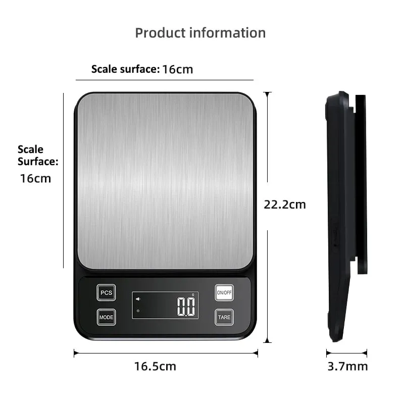 3/5/10 kg 0,1 g digital elektronisk køkkenvægt LCD-skærm Fuldt vandtæt rustfrit stål Måling Vejning Bageværktøj — image 7