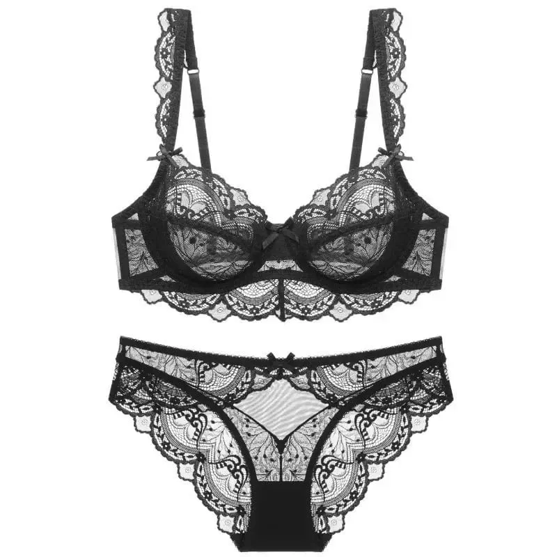 Deep Cleavage Push Up Bra Lace Lingerie Set Women Anti Sagging Sheer Comfort Bralette All Sizes Underwear Sexy & Confident