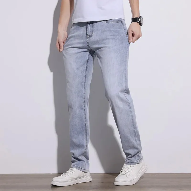 Men's Jeans Stretch Slim Regular Fit Gray Light Blue Dark Blue Jeans For Men Denim Pants Causal Streetwear Mens Clothing — image 3