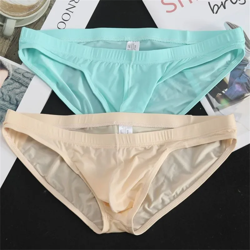 2Pcs Sexy Ice Silk Briefs Men Bulge Pouch Plus Size Underwear Hombre Ropa Interior Ultra Thin Panties Plus Size — image 10