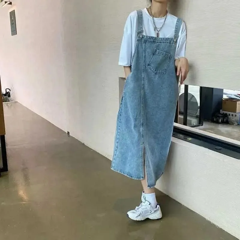 Spring Summer Denim Overall Dress Women Sleeveless Jeans Dresses Fashion Female Solid Slip Casual Loose Spaghetti Strap Dresses — image 3