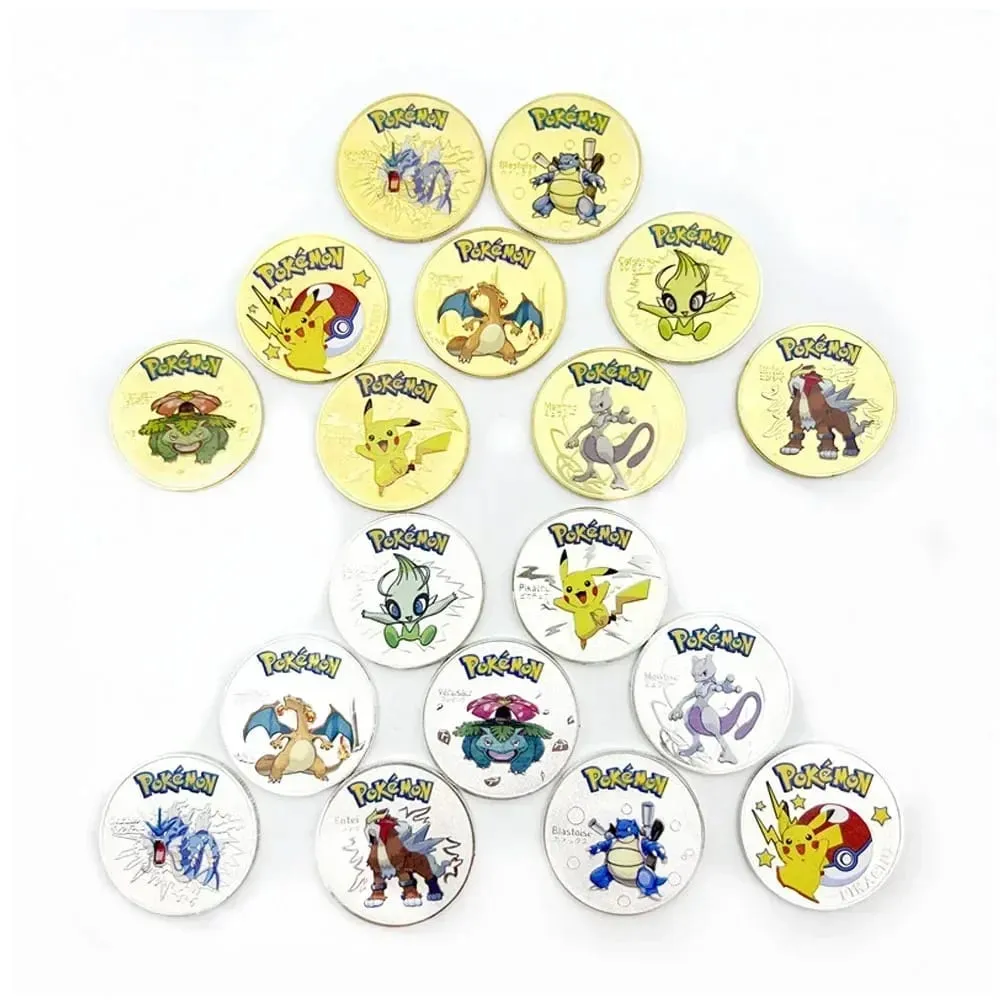 Syiling Emas Pokemon Pikachu Anime Commemorative Coin Charizard Golden Round Metal Syiling Mainan — image 1