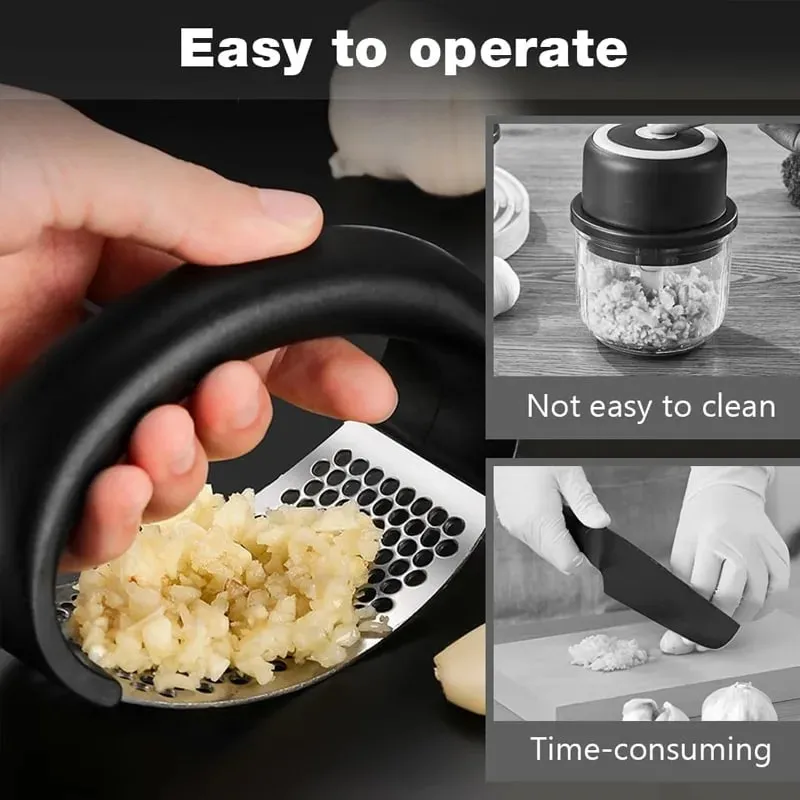 Stainless Steel Garlic Press – Metal & Plastic One-Press Design Easy to Clean Effort-Saving — image 9
