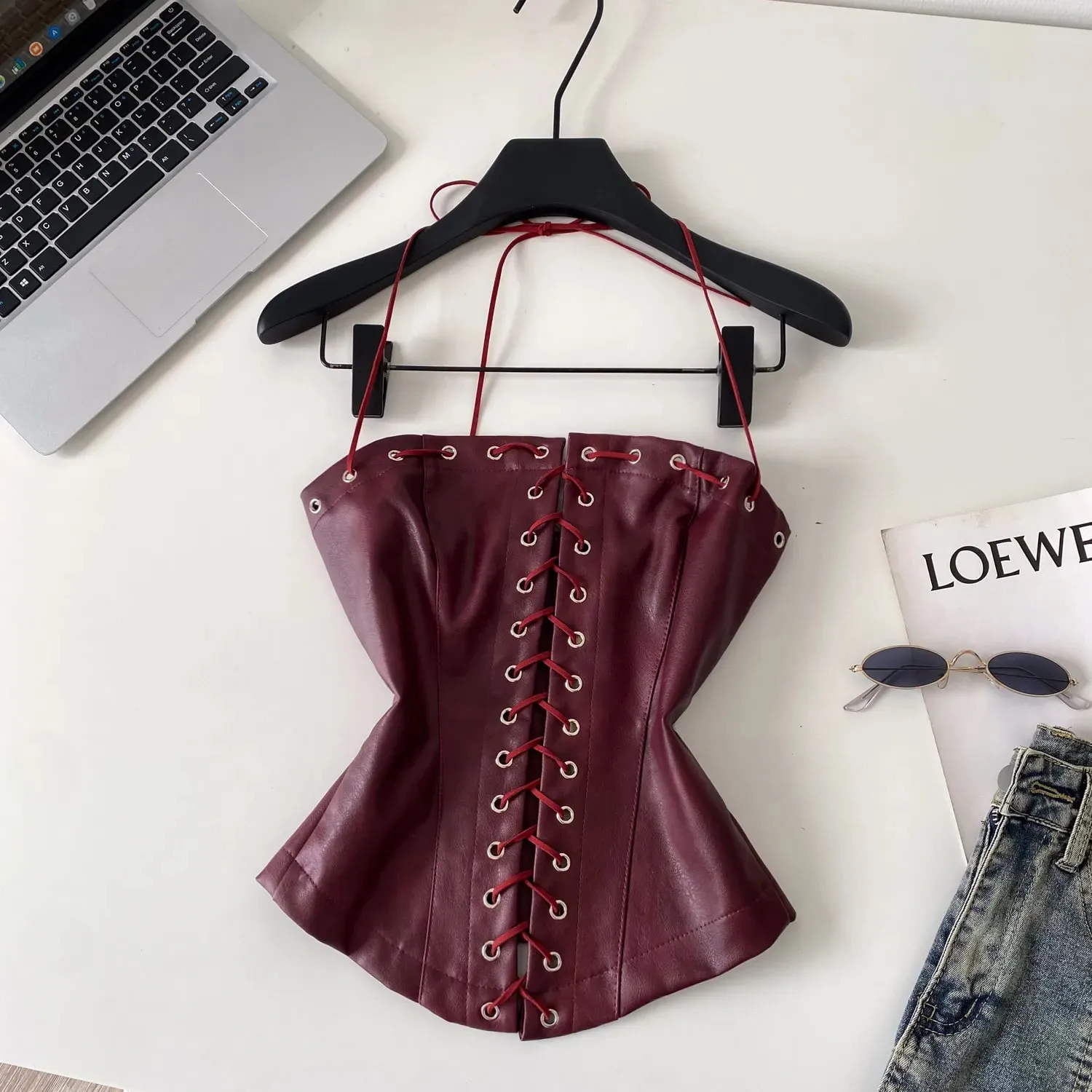 Sexy Bandage Pu Solid Tanks Top Vintage Corset Bustier Korean Autumn Camis Women Party Crop Top Y2k — image 9