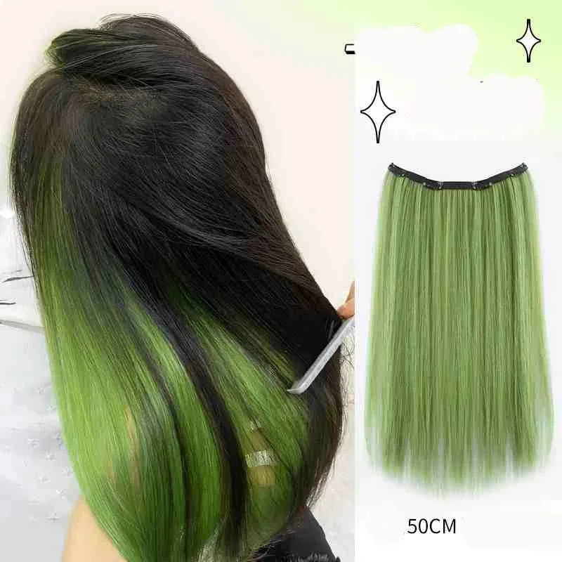 V-shaped One-Piece Synthetic 4 Clip In Hair Extensions Long Straight Hairstyle Hairpiece Colour 50CM Natural Fake Hair — image 9