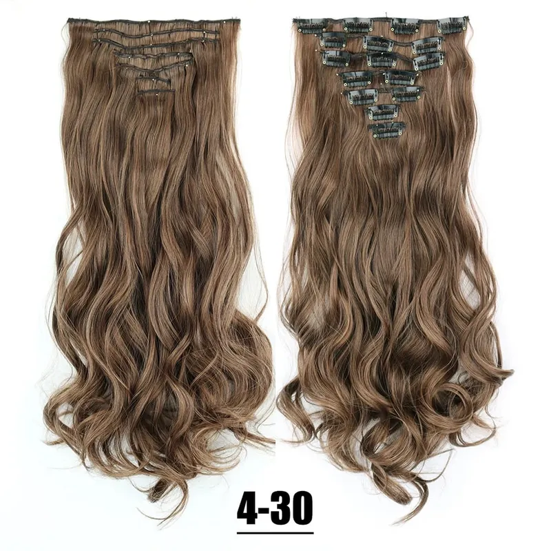 Synthetic 24Inch 16 Clips In Hair Extensions 7Pcs/Set Long Wavy Hairstyles Blonde Brown Heat Resistant Hairpiece For Women — image 12
