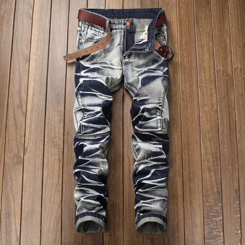 Jeans Men Vintage Distressed Pencil Pants Mid Waist Zipper Pockets Slim Ankle Length Trousers Straight Denims 2024 Streetwear — image 7