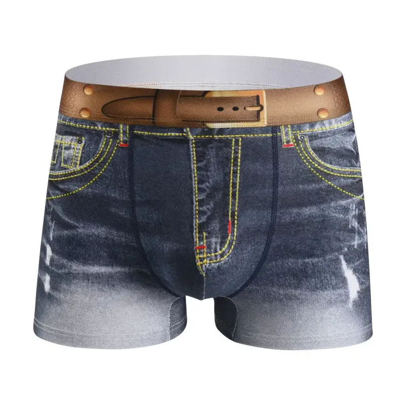 1 Stück Herrenunterwäsche aus Baumwolle mit Denim-Aufdruck, U-förmiges Design, atmungsaktive Boxershorts, Herren-Komfort-Baumwolle — image 4