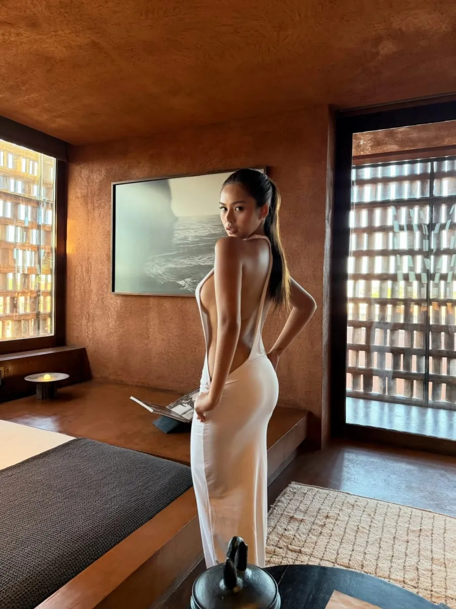 섹시한 흰색 고삐 컷아웃 맥시 드레스 여성 Deep V Backless Bodycon Evening Clubwear — image 6
