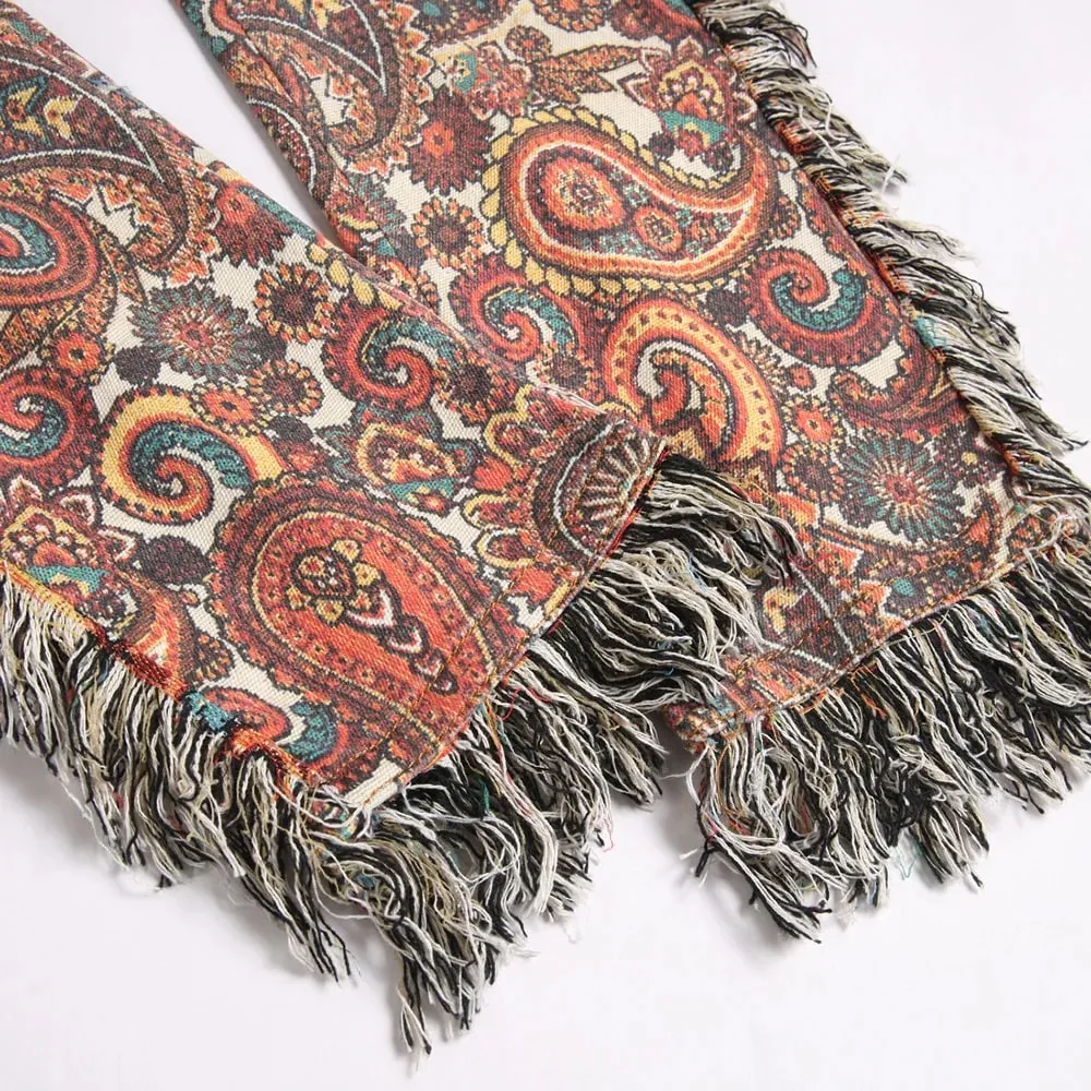 Men Bandana Print Pants Plus Size Multi Pockets Cargo Jeans Fashion Tassels Paisley Bandanna Trousers — image 5