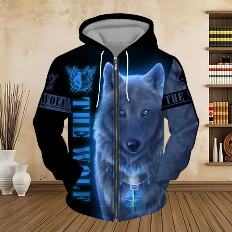 Sweatshirt Hoodie Lelaki Musim Bunga dan Musim Luruh Cetakan Digital 3D Siri Harimau Zip up Hoodies Fesyen Baju Sweat Peribadi untuk Lelaki — image 12