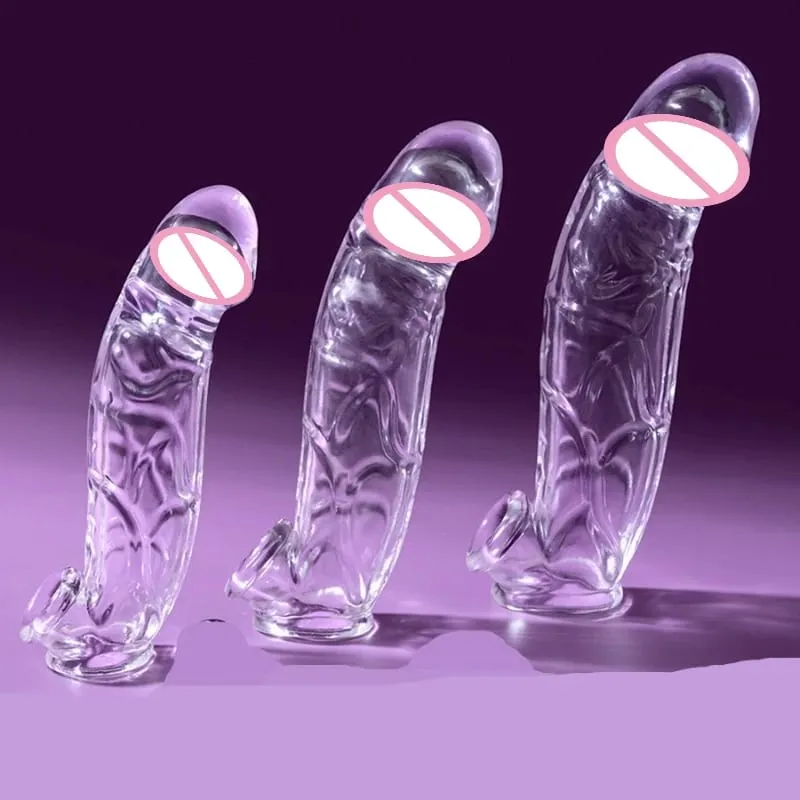 3 Size Reusable Penis Sleeve Soft Clear Cock Sleeve Penis Extender Adult Sex Toys for Men Women Durable Penis Enlarger Male — image 2