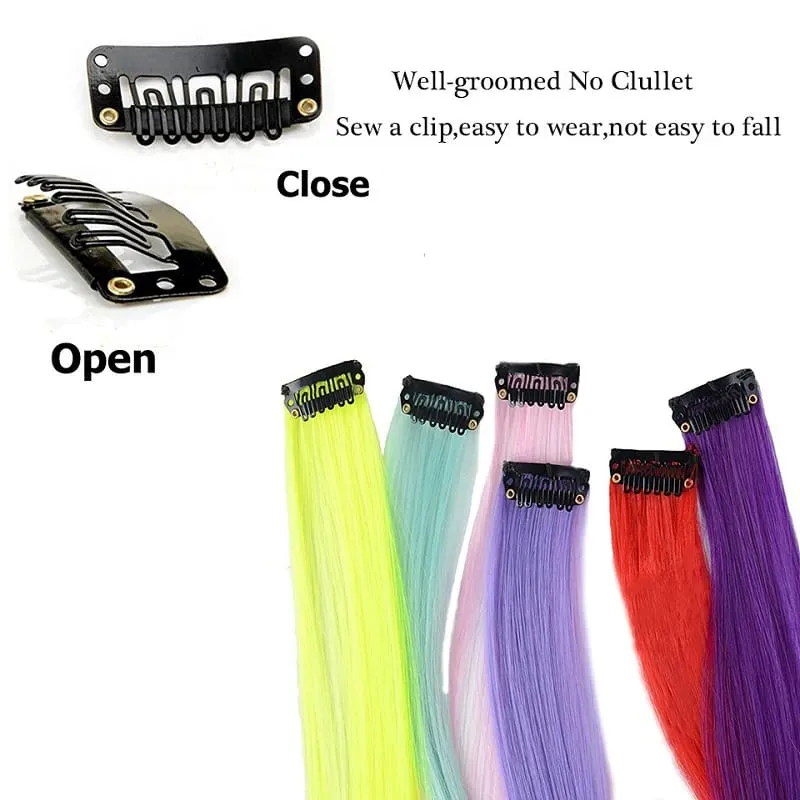 22Inch Synthetic Long Straight Clip In Hair Extensions High Temperature Hairpieces Rainbow Colors Hair Accessories for Women — image 4