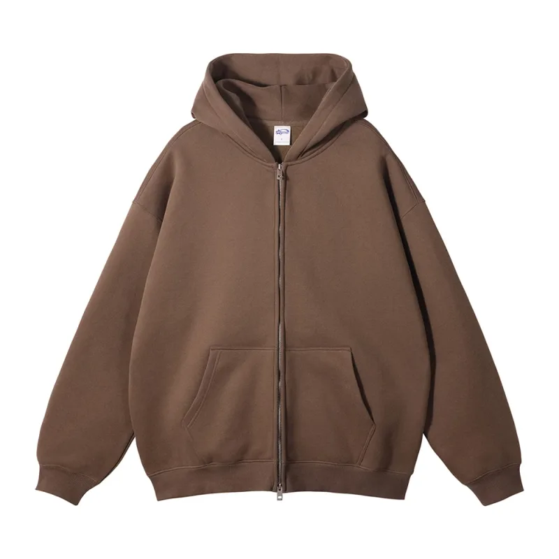 New Men Double Headed Zipper Fleece Hoodies Unisex Loose Basic Solid Warm Hooded Sweatshirts Coats For Winter HY0633 — image 58