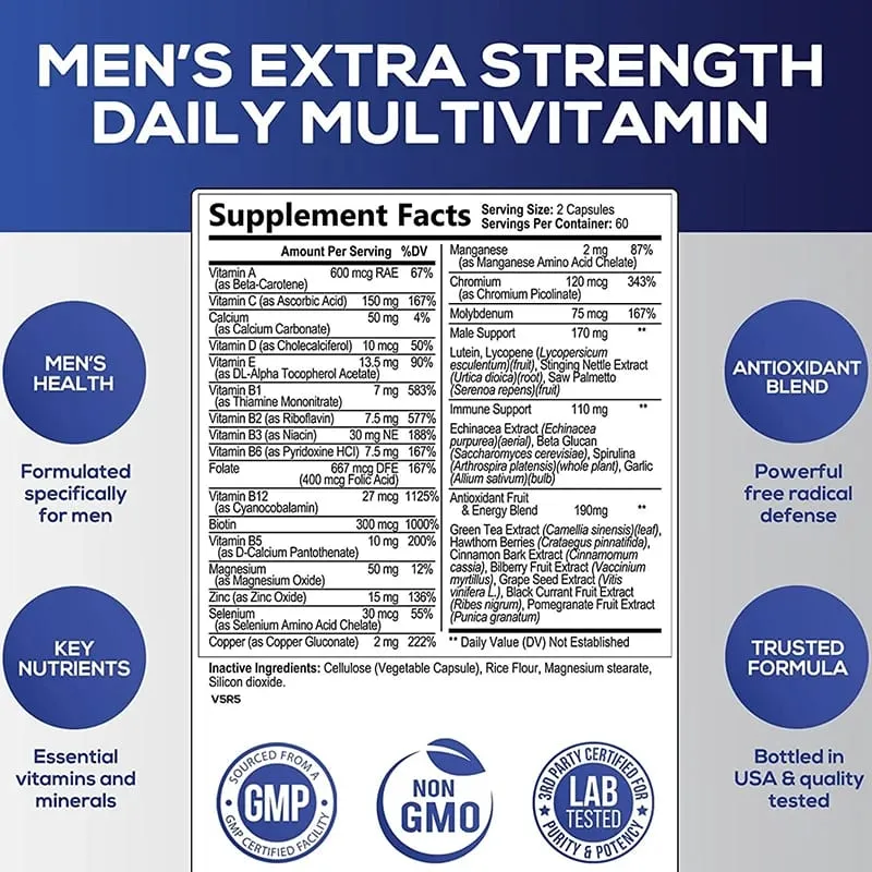 Men's Multivitamin Supplement - Provides Energy and Endurance Supports Heart Brain Health and Vitality — image 3