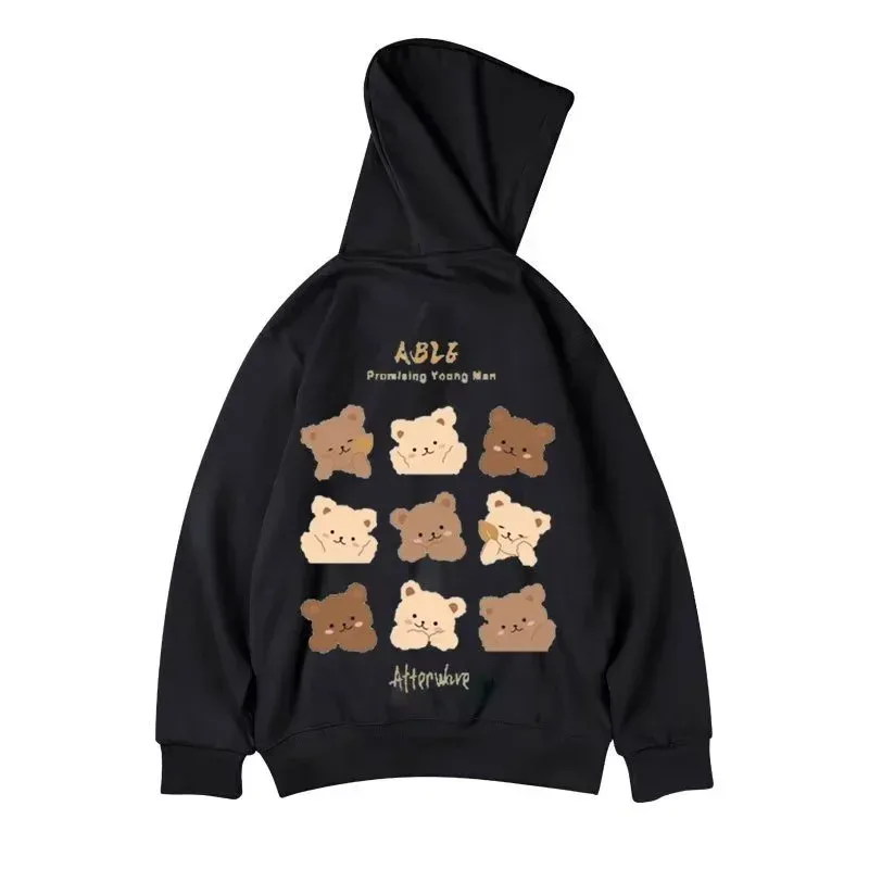 M-8XL American Style Street Brown Cute Bear Print Oversized Hoodie Couple Hoodie Student's Large Soft Velvet Hooded Sweater — image 7