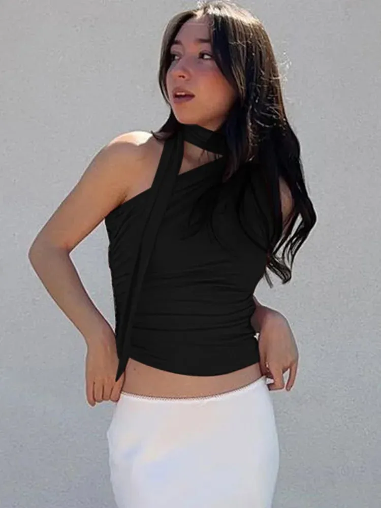 Backless Sexy Off Shoulder Halter Tank Tops Women Vintage Sleeveless Crop Top Y2K Clothes Club Female Casual Summer — image 6
