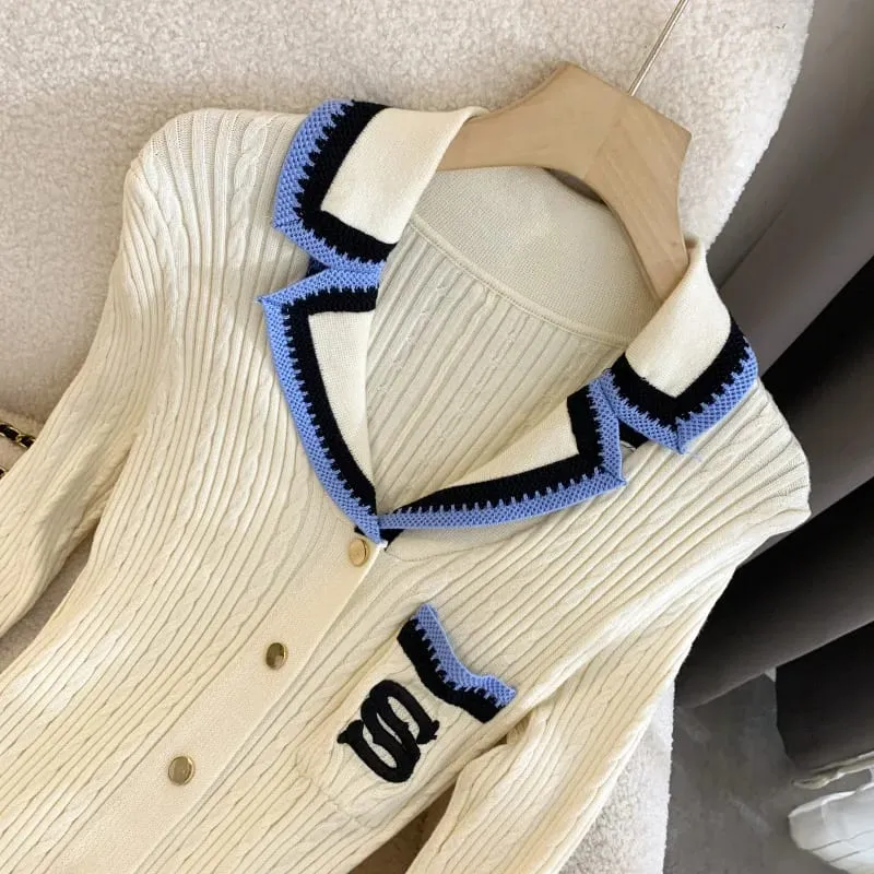 YuooMuoo Elegant Embroidery Letter Knitted Maxi Dress Autumn Winter Brand Fashion Lady Notched Black Sweater Dress Office Robes — image 6