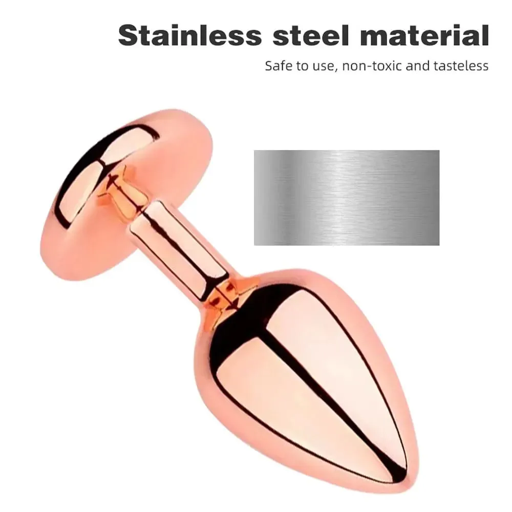 Rose gold pink Heart shape Crystal Metal anal beads butt plug Prostate Massager Adult Gay Products sex toy for female male — image 2