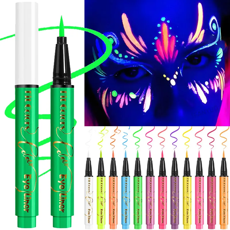 UV Fluorescent Glow Liquid Eyeliner Pen Waterproof Face Color Paint Neon Colorful Halloween Christmas Party Art Stage Eye Makeup — image 2