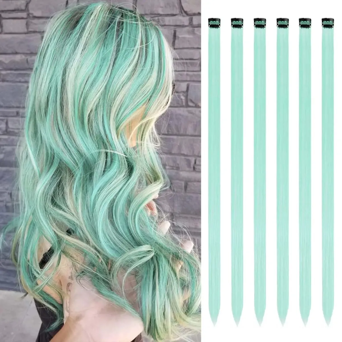 6 pçs extensões de clipe sintético 24 Polegada extensões de cabelo colorido destaques festa longo em linha reta hairpieces para mulheres crianças menina — image 18
