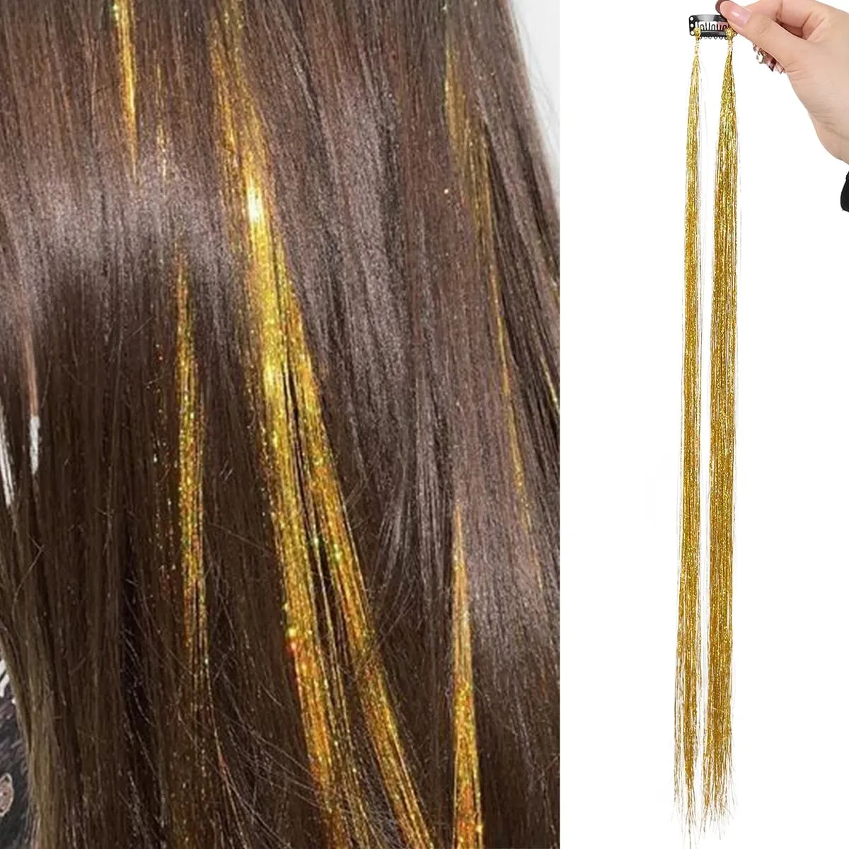 24 tommer 1 stk farvet hårforlængelse med glitter Langt lige hårstykke Farvefest Highlights klip i syntetisk hårforlængelse — image 9