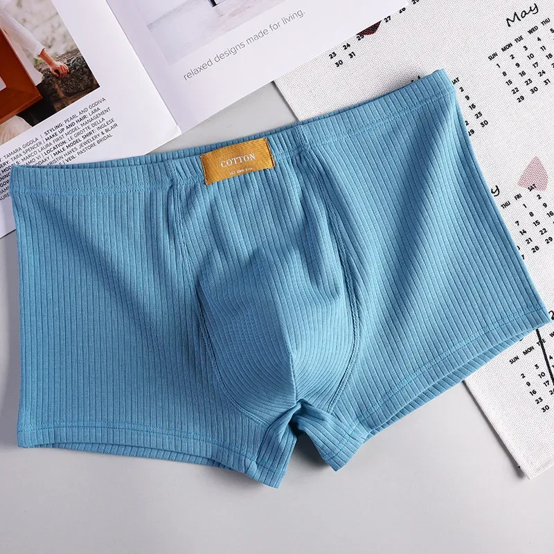 Soft Rib Cotton Underwear Men's Breathable Boxer Shorts Solid Mid Waist U Convex Underpants Male Arrow Shorts Homme Panties — image 5