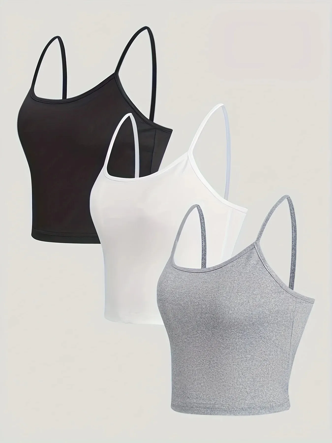 3 Pack Solid Color Cami Top Versatile Slim Backless Spaghetti Strap Top For Summer Women's Clothing — image 2